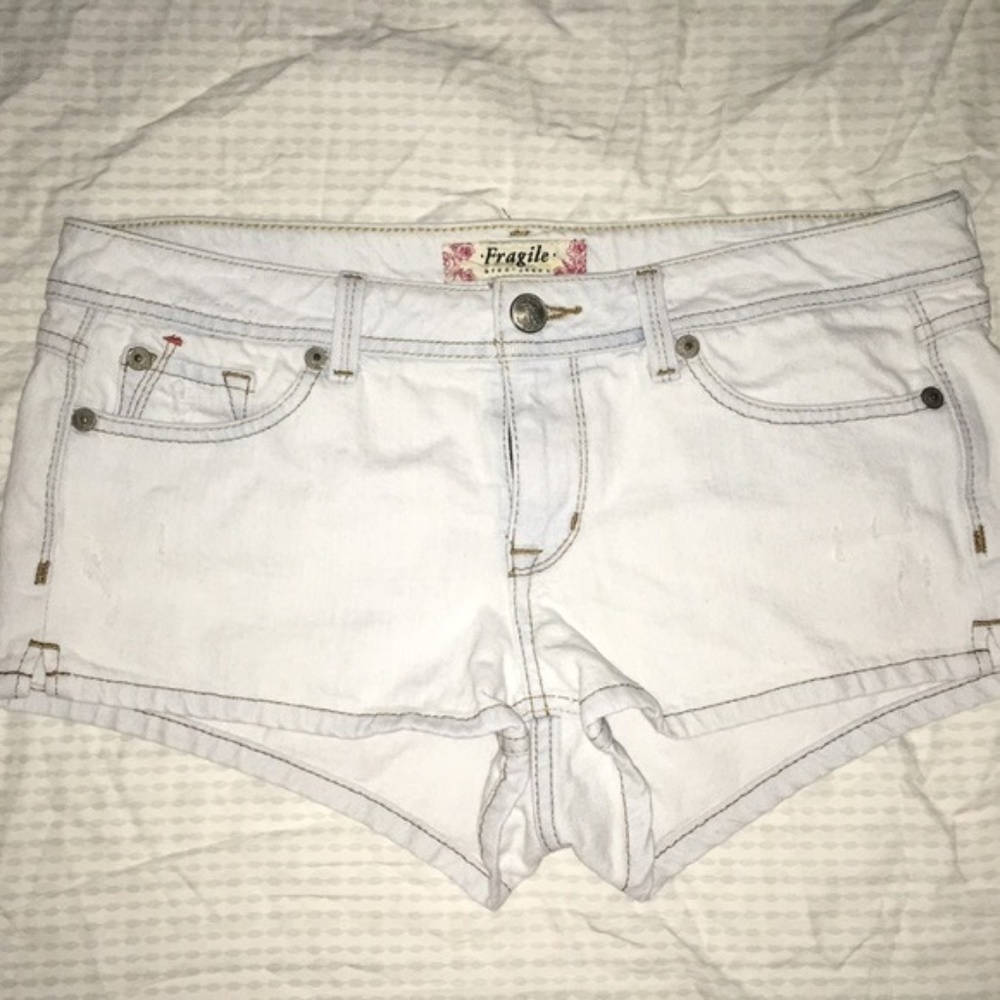 Fragile Acid Wash Jean Shorts